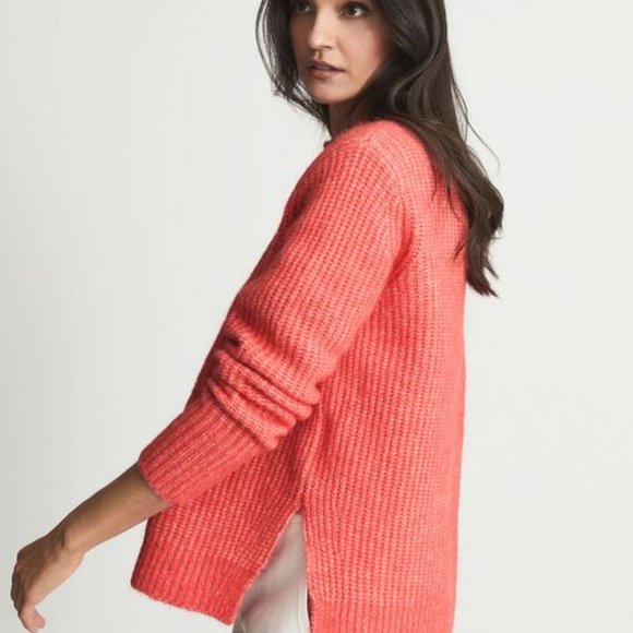 REISS Emma Waffle Knit Coral Jumper Sweater (Medium) - Picture 4 of 10